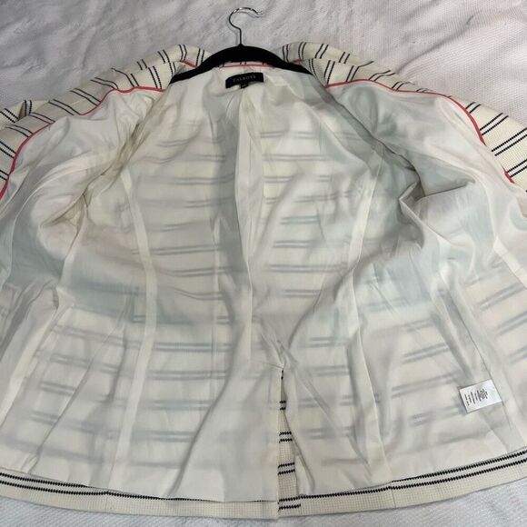 Talbots Stripe Waffle Stitch Blazer White Blue‎ Sz 10 - Picture 8 of 11